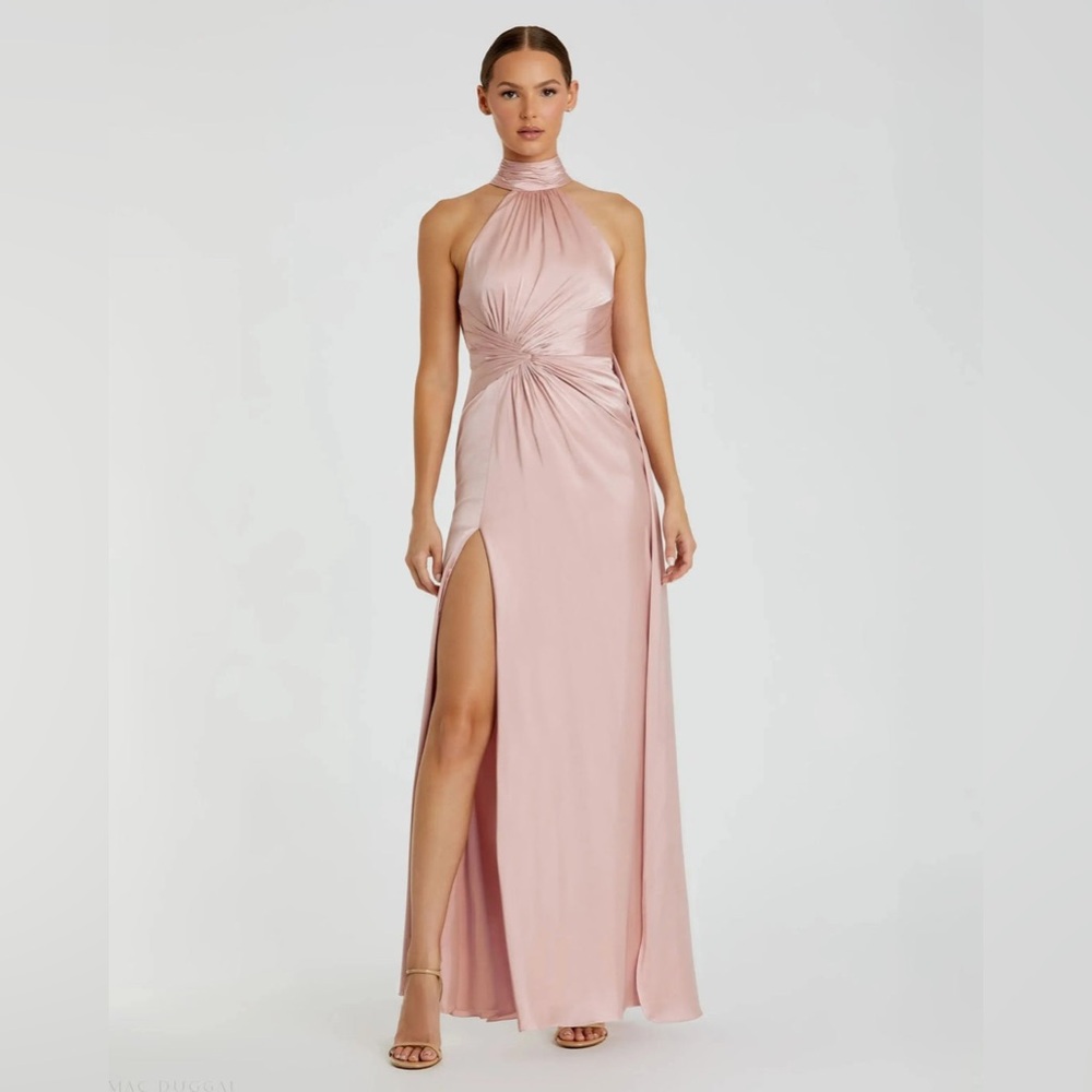 Mac Duggal Blush Backless Halter Gown